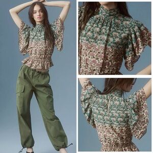 Anthropologie Let Me Be High Neck Peasant Blouse